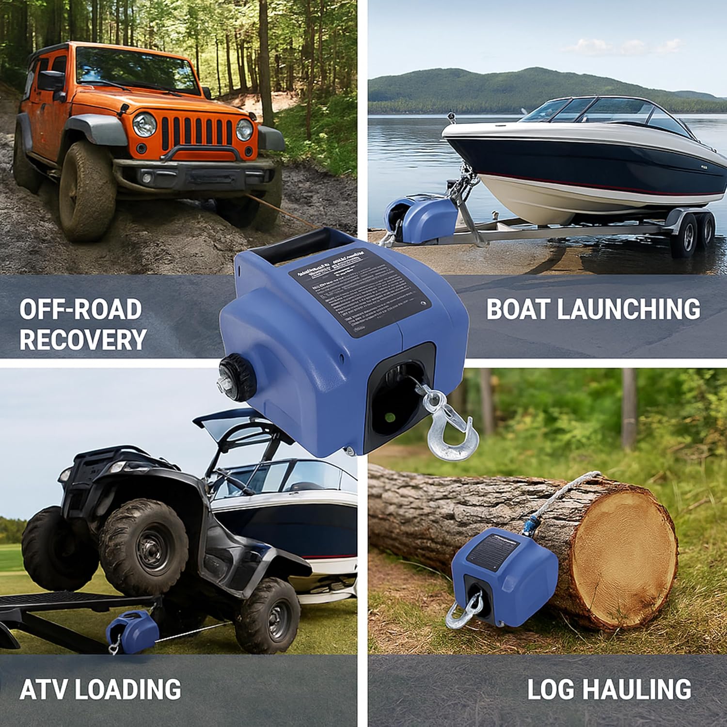 12V Reversible Electric Trailer Winch with Synthetic Rope – Heavy-Duty Boat Winch for 6000 lbs Load – Manual Operation and Remote Included