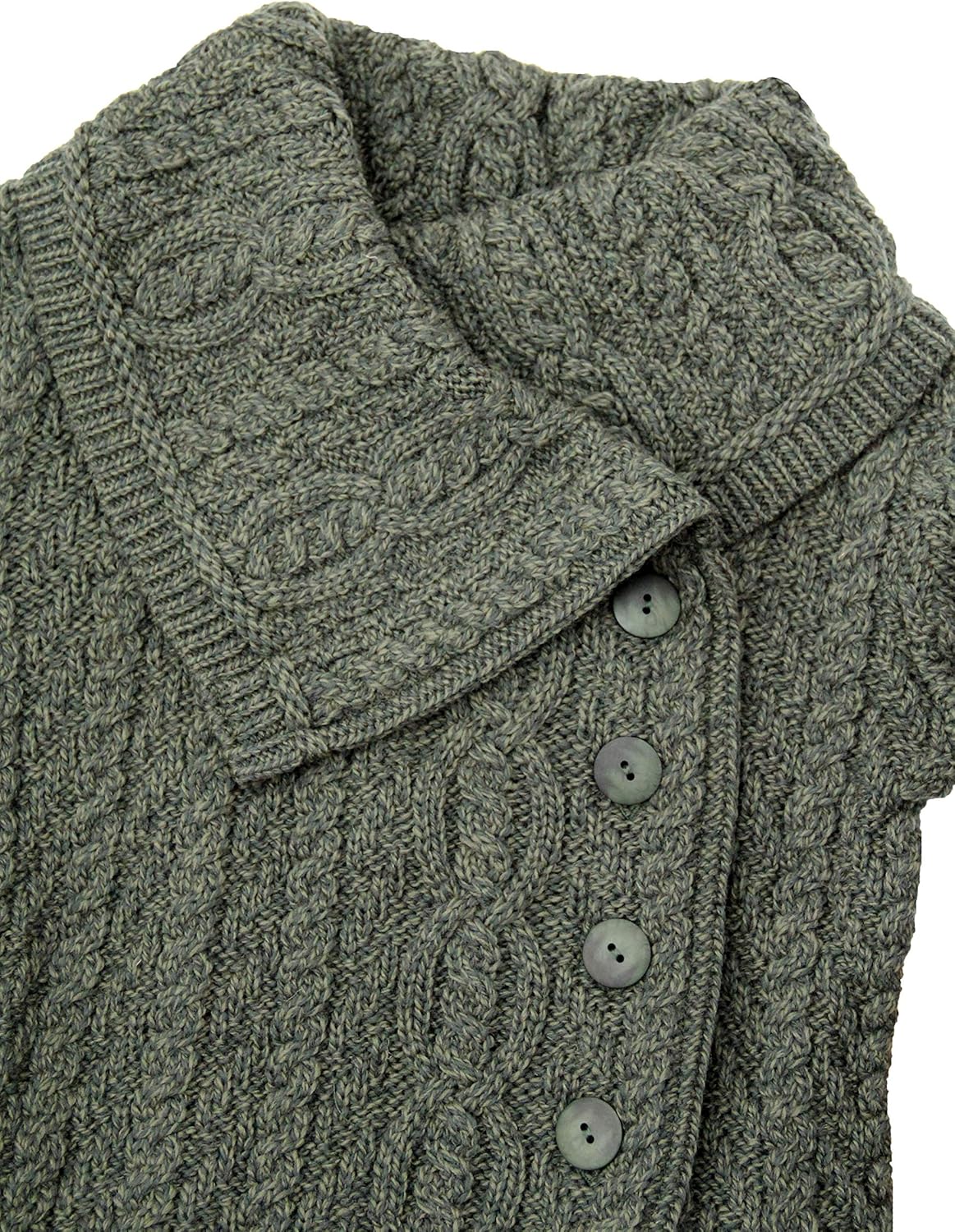 Aran Crafts Women's Cable Knit Soft Collar 3 Button Coat (100% Merino Wool) - Image 4