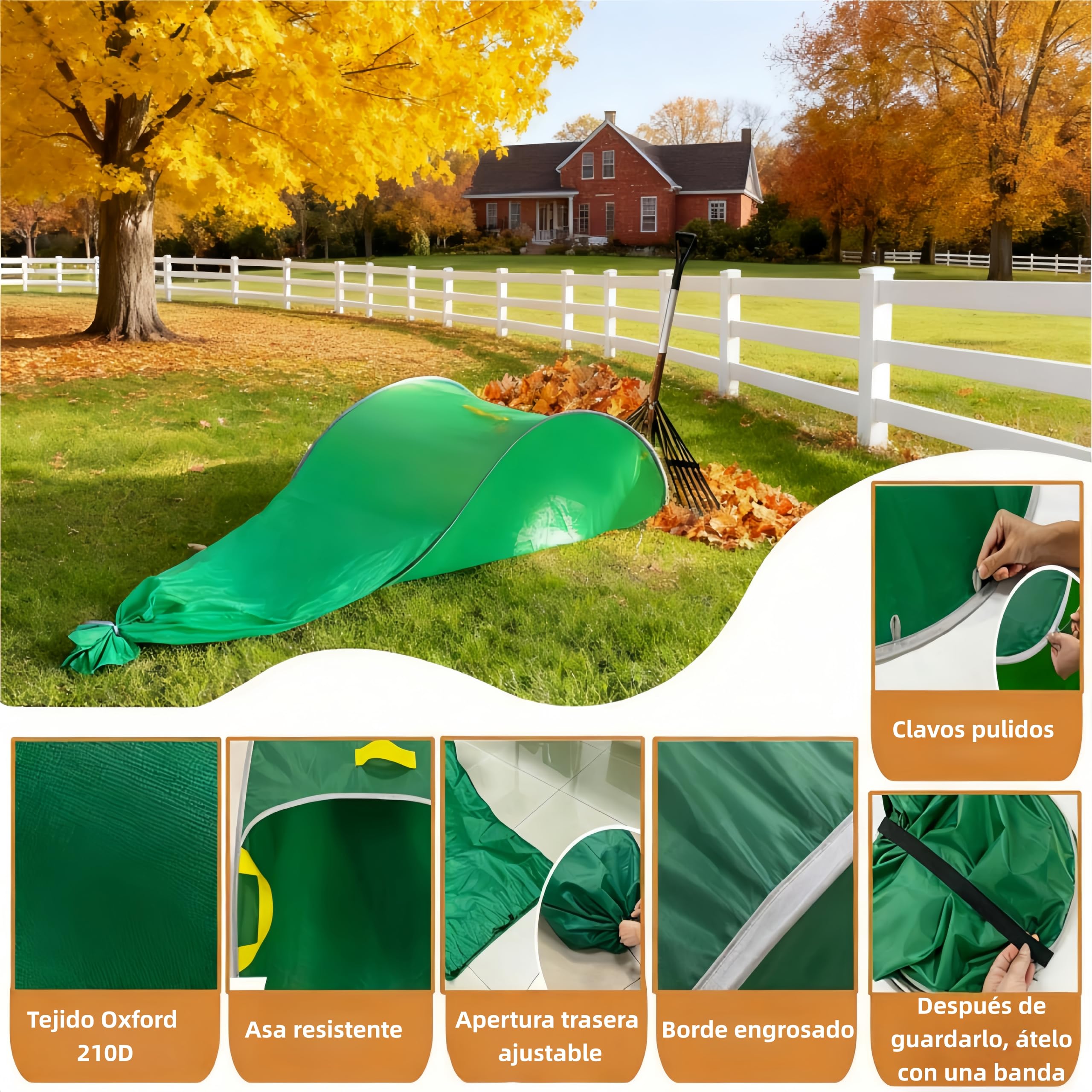 Recogedor de hojas – Recogedor de hojas manual para el jardín, bolsa de recogida de hojas multifuncional | 70 galloniportátil recogedor de residuos de césped y jardín (3)