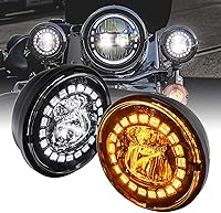Vista 1 de TRUE MODS 2 piezas de luces antiniebla LED negras de 4.5" para motocicletas Harley Davidson [DRL de halo blanco y señales de giro ámbar]