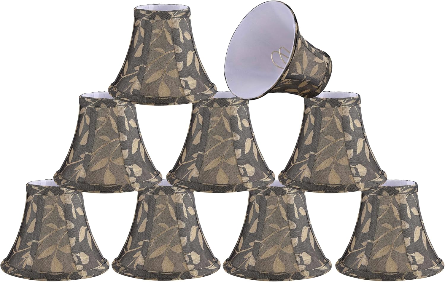 Aspen Creative 50002-9,Bell Clip-On Lamp Shade/Brown Jacquard Textured Fabric.3"Top x 6"Bottom x 5"Slant.Set of 9.