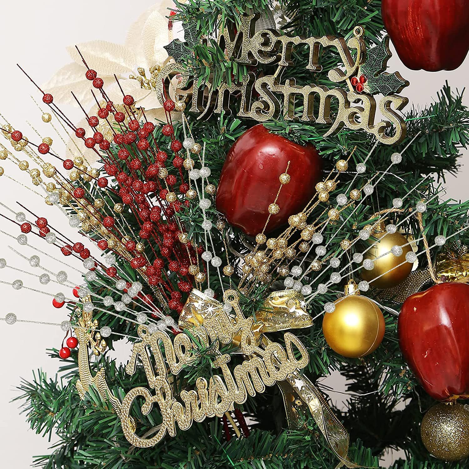 Hollyone 6 Pezzi di Foglie di Alloro di Natale Glitterate, Decorazioni