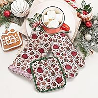 Vista 15 de Paños de Cocina y Agarraderas Navideños - Juego Alegre de Navidad de 4 Piezas 100% Algodón Verde Rojo Blanco - Dos (2) Paños de Cocina, Un (1)