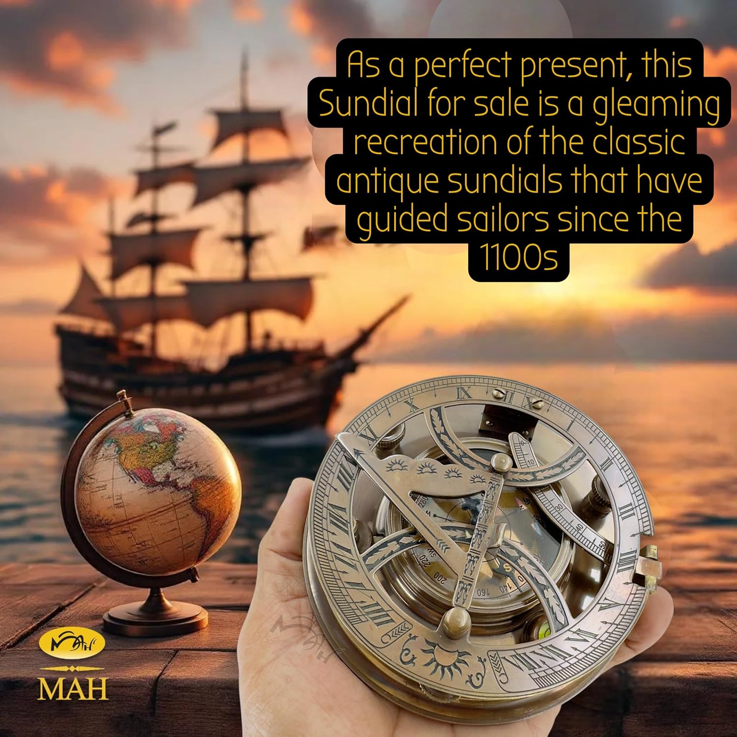 Top Grade 5-Inch Large Brass Nautical Sundial Compass – Perfectly Calibrated Antique Vintage Collectible | Timeless Love Gift for Him & Her – Ideal for Anniversary, Wedding & Father’s Day - Image 6