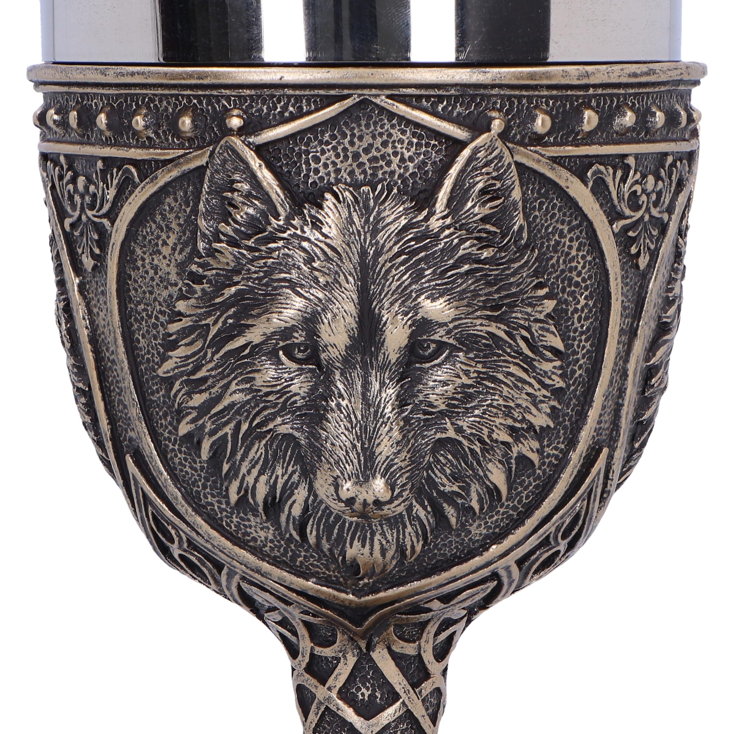Nemesis Now Calice de soif sauvage de 20 cm, résine, bronze, calice de loup bronze, tige de détail de nœud, article cadeau loup, insert amovible en acier inoxydable, moulé dans la meilleure résine,