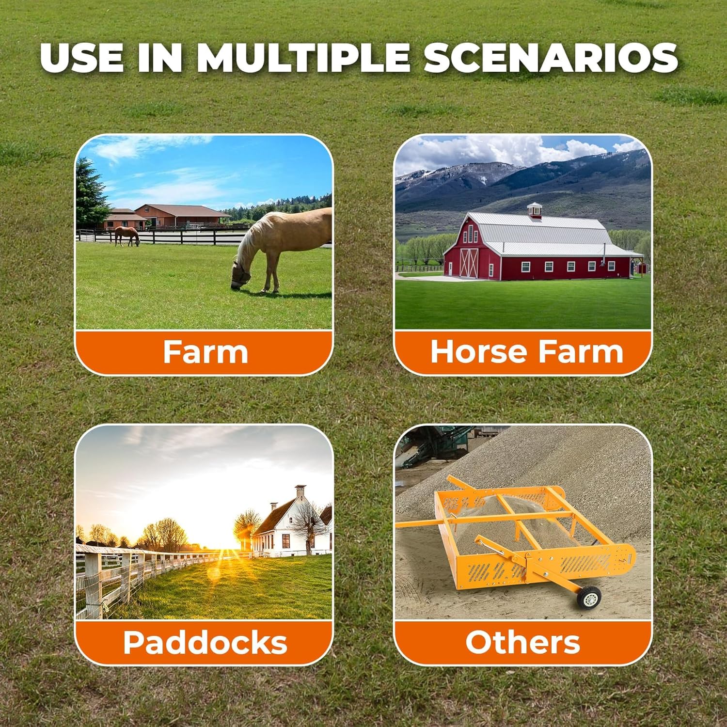 POPMOON 2-in-1 Horse Paddock Cleaner, Manure Fork & Tow Behind Trailer, Upgrades from Manure Scoop, Yard Sweeper for Horse Manure - Heavy Duty Drag Manure Collector for Paddock, Pasture