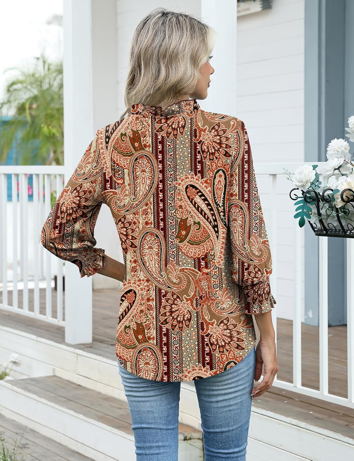 Kistore Tops for Women Dressy Casual 3/4 Length Sleeve Blouses with Pleated Cuffs 2026 Trendy Shirts - Image 5