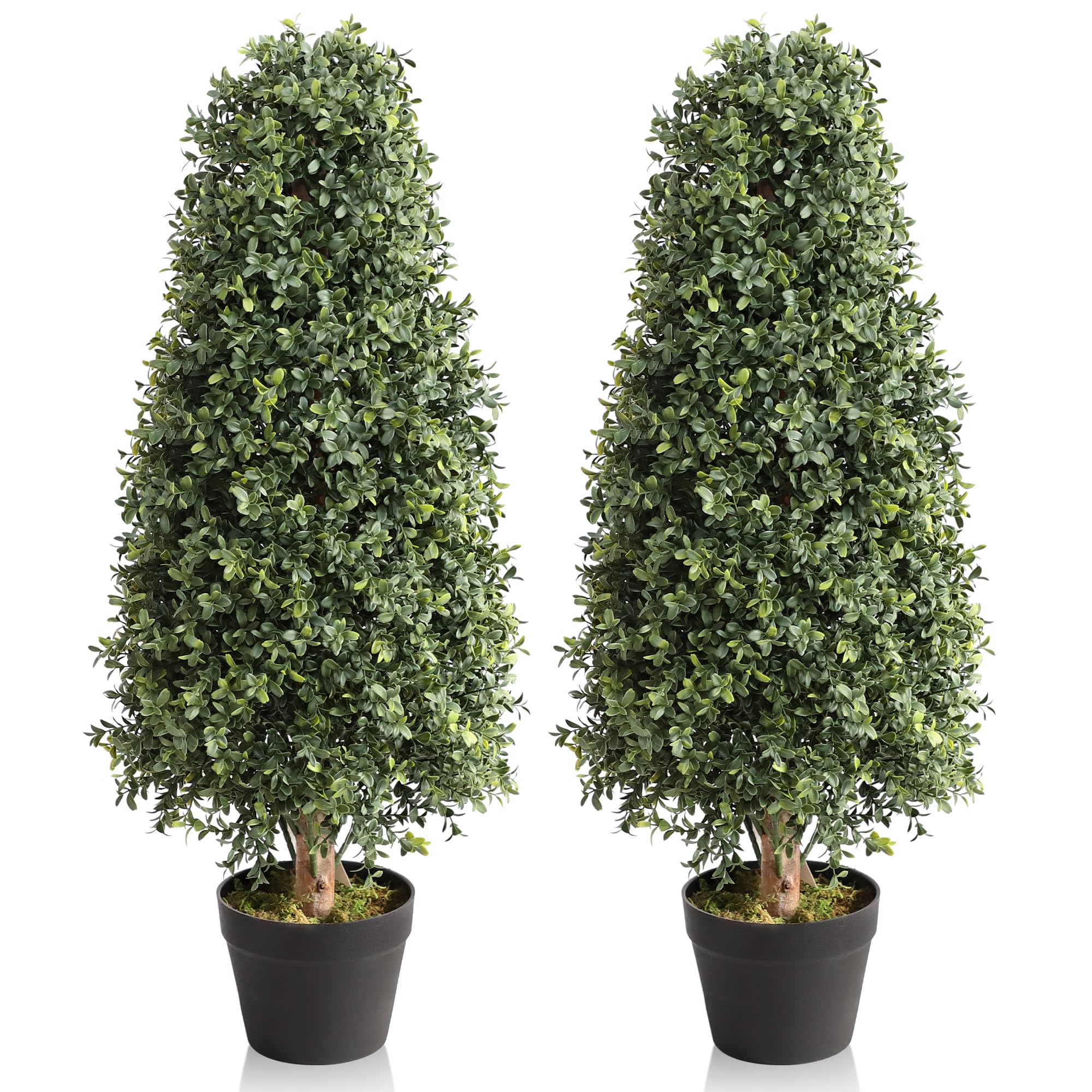 momoplant 90cm/3ft Set of 2 Artificial Boxwood Topiary Trees in Pot, Fake Plants Pyramid Cone Trees for Indoor Outdoor Home Office Garden Decor