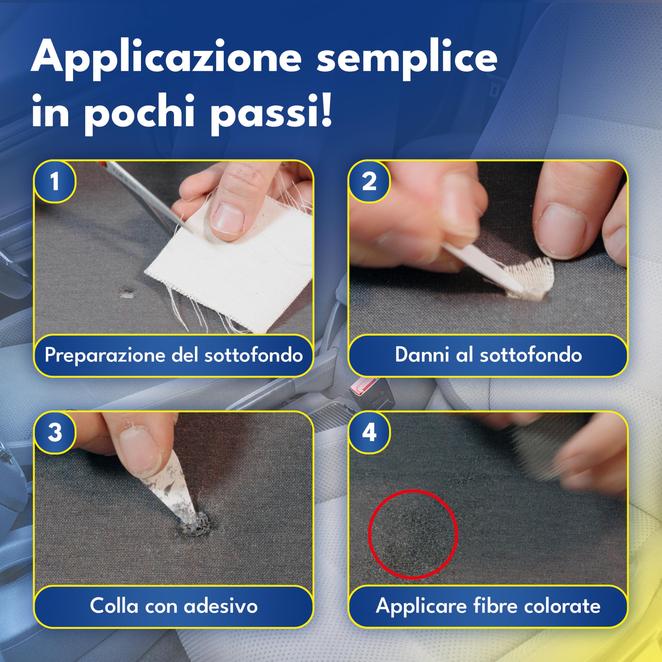 ATG® Kit riparazione sedili auto e tappezzeria – Riparazione tessuto per buchi, bruciature e strappi – 13 pezzi, 7 colori base miscelabili – Per auto, camion e casa