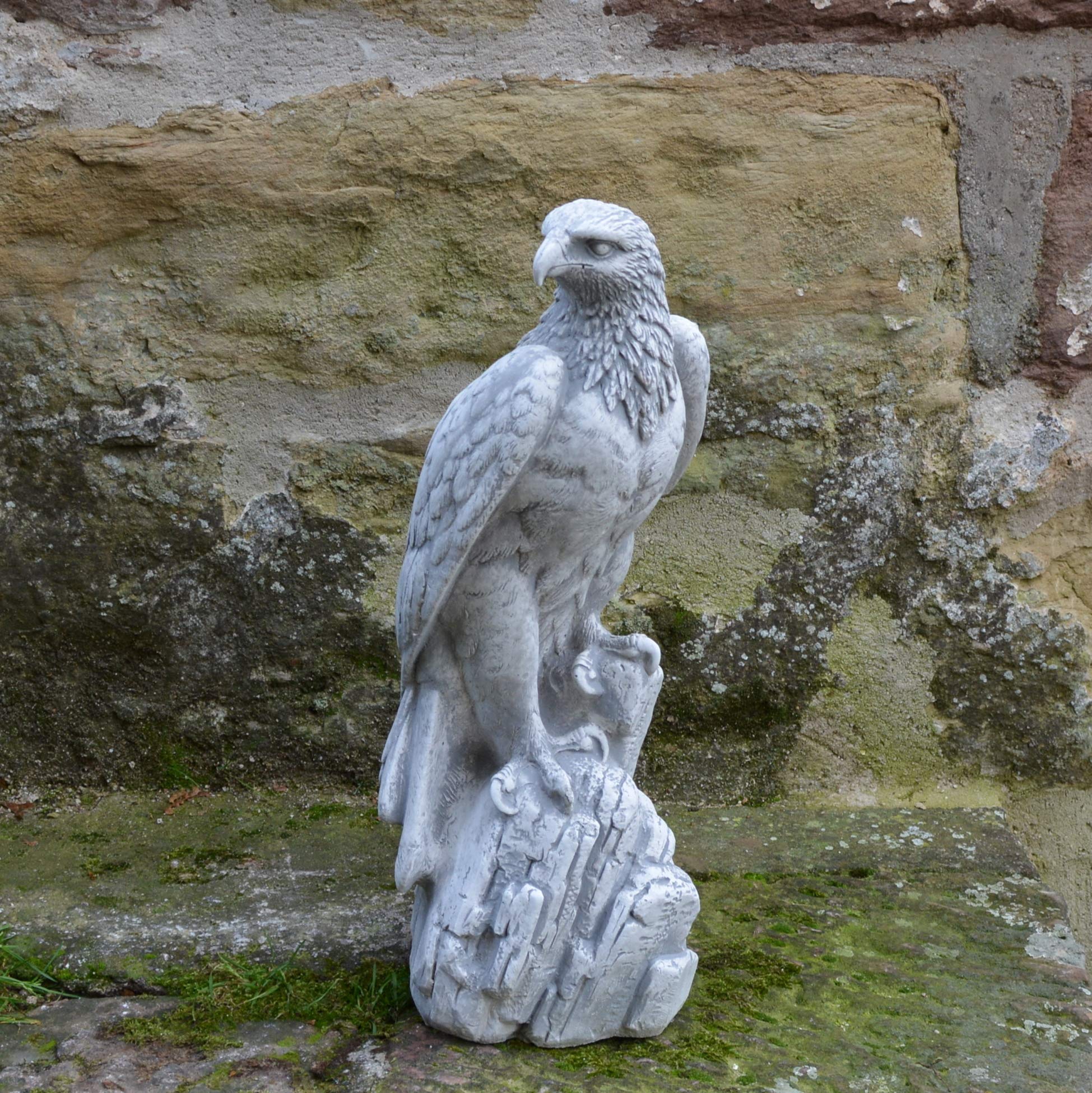 gartendekoparadies.de Mächtiger Adler Steinfigur aus Steinguss, Grau, H. 50 cm, 14 kg, Frostsicher für Außenbereich