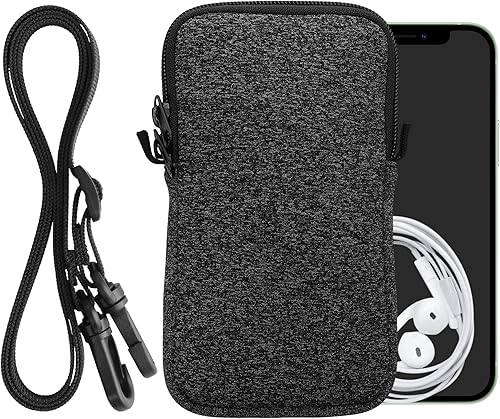 Miniatura 8 de kwmobile Bolsa de neopreno XL - 6.76.8" - 6.7 x 3.3 pulgadas (6.8 x 3.3 in) Universal Case Holder con correa para el cuello y cremallera -