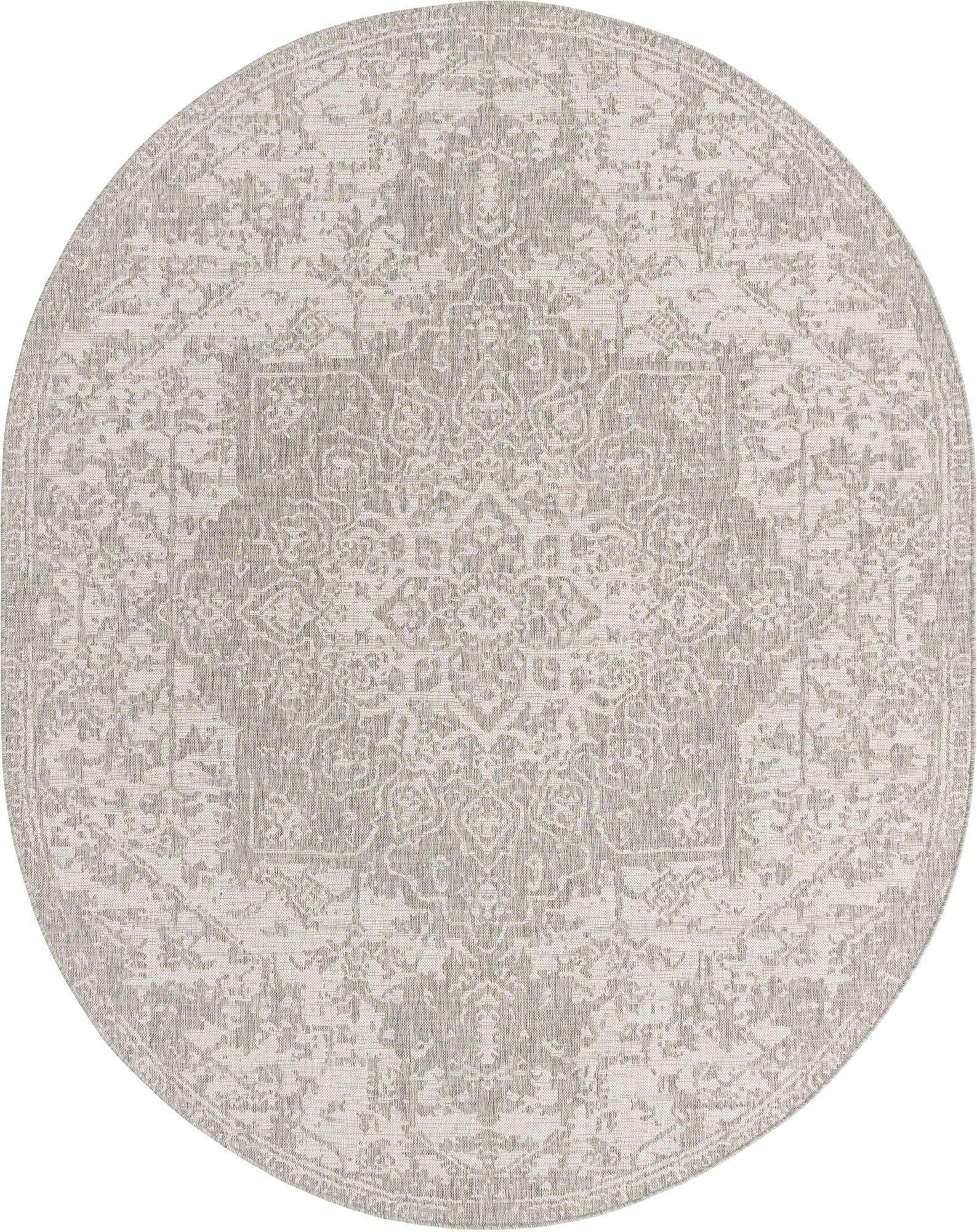 Unique Loom Jill Zarin Outdoor Collection Area Rug - Dubai (7' 10" x 10' Oval, Gray/ Ivory)