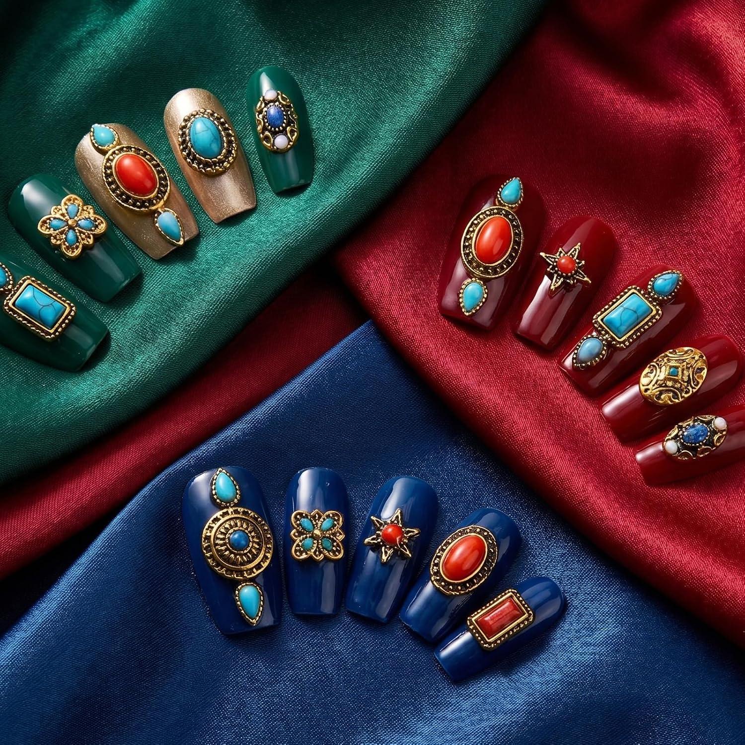 50PCS Turquoise Western Nail Charms, Vintage Western Nail Stickers, Turquoise Nail Gems, Manicure, Phone Case & Craft Decor