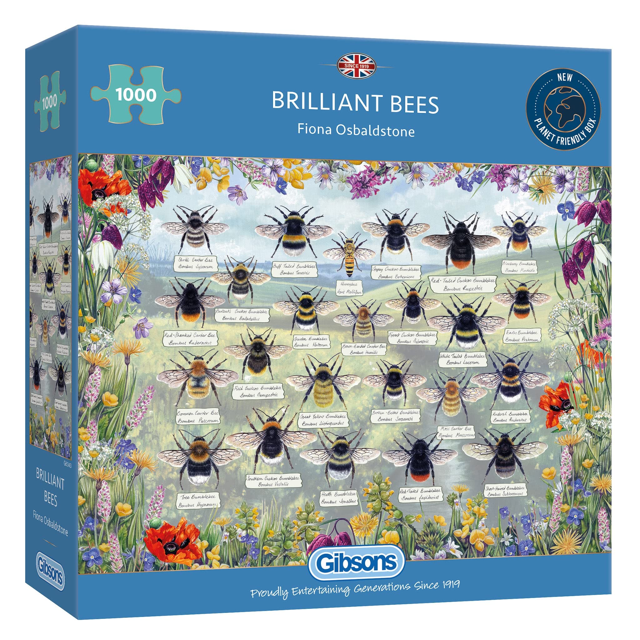 Gibsons Brilliant Bees 1000 Piece Jigsaw Puzzle | Insect Nature Flowers Beautiful Artwork | Sustainable Jigsaw Puzzle for Adults Teens | Premium 100% Recycled Board | Great Gift | Gibsons Games