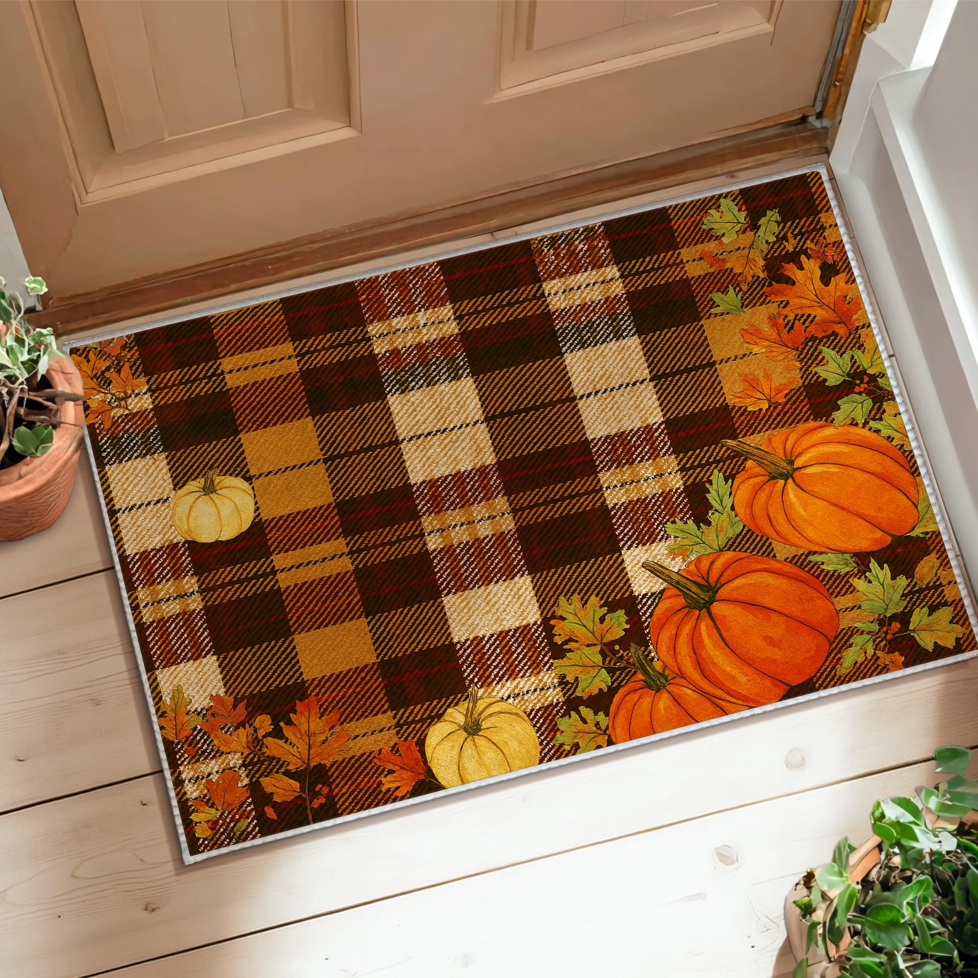 Tapis citrouille rectangulaire 0,6 x 0,9 m orange à poils ras pour entrée
