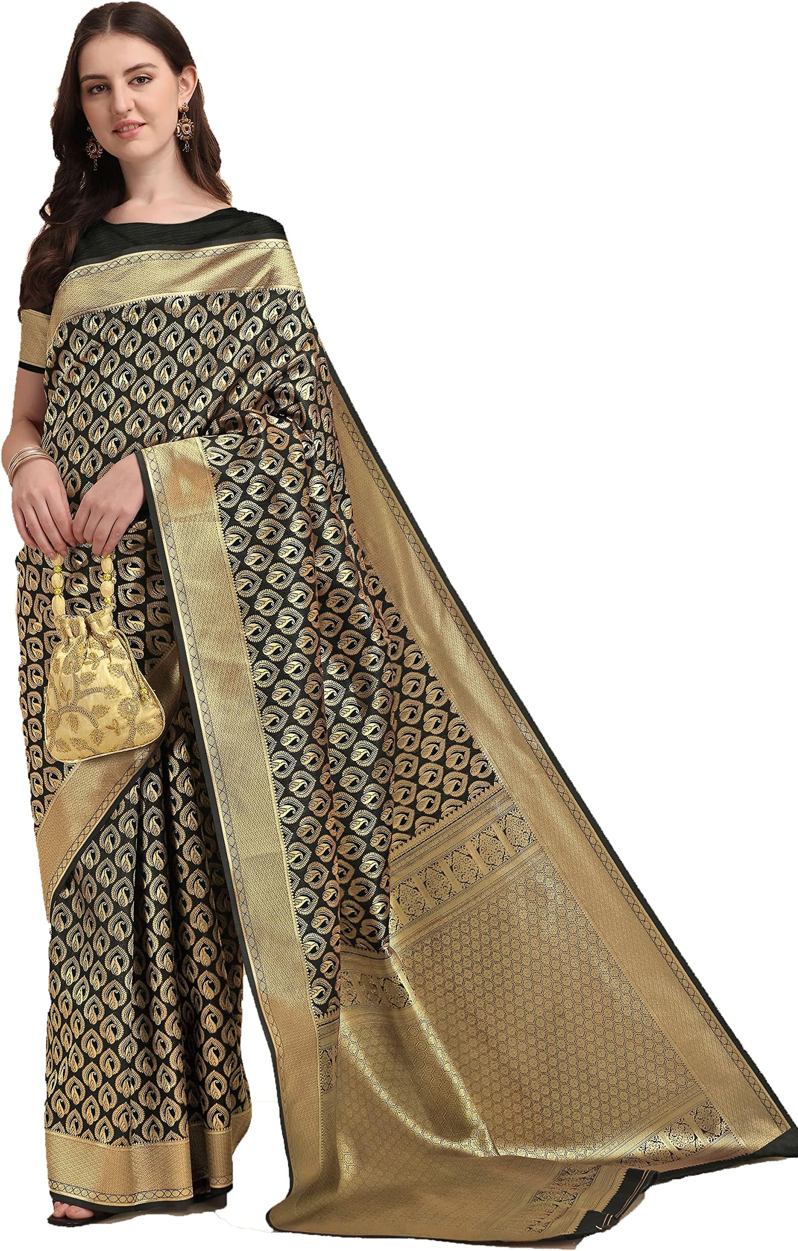 Jaanvi fashion Women's Banarasi Silk Sarees With Zari Jacquard Work & Blouse Piece