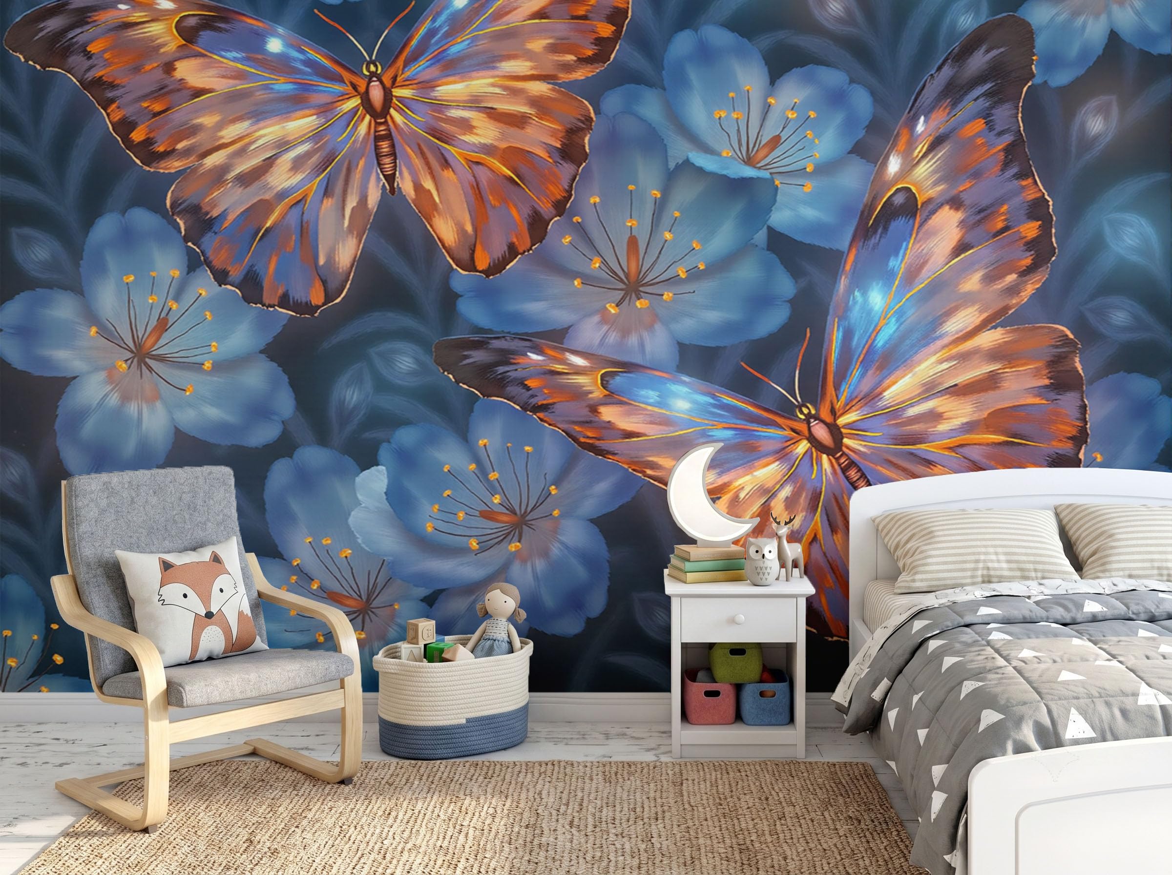 Papier peint panoramique bleu royal pour transformer une chambre adulte avec décor féerique