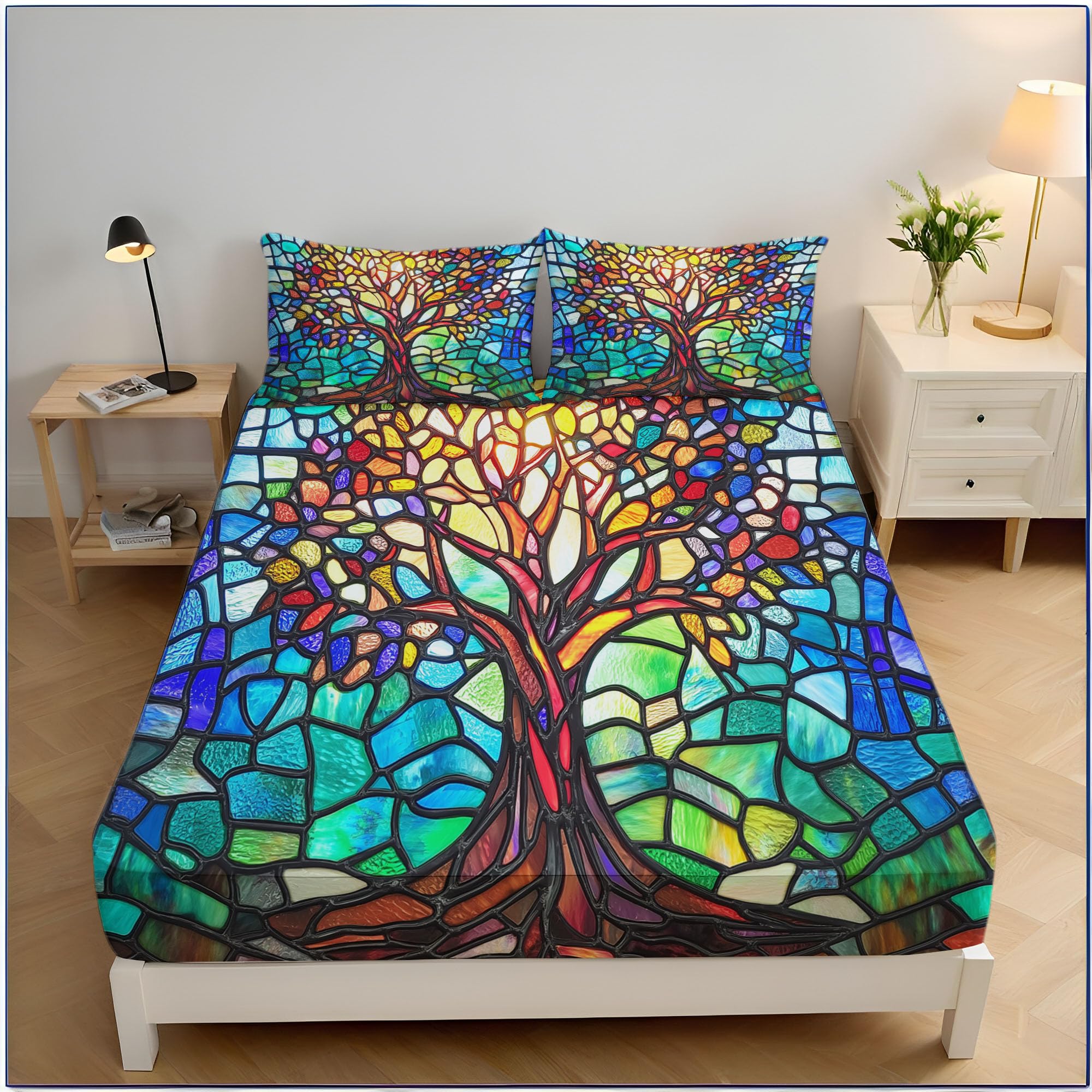 Draps de lit 180x200 lavables sans repassage à motif plantes 3D