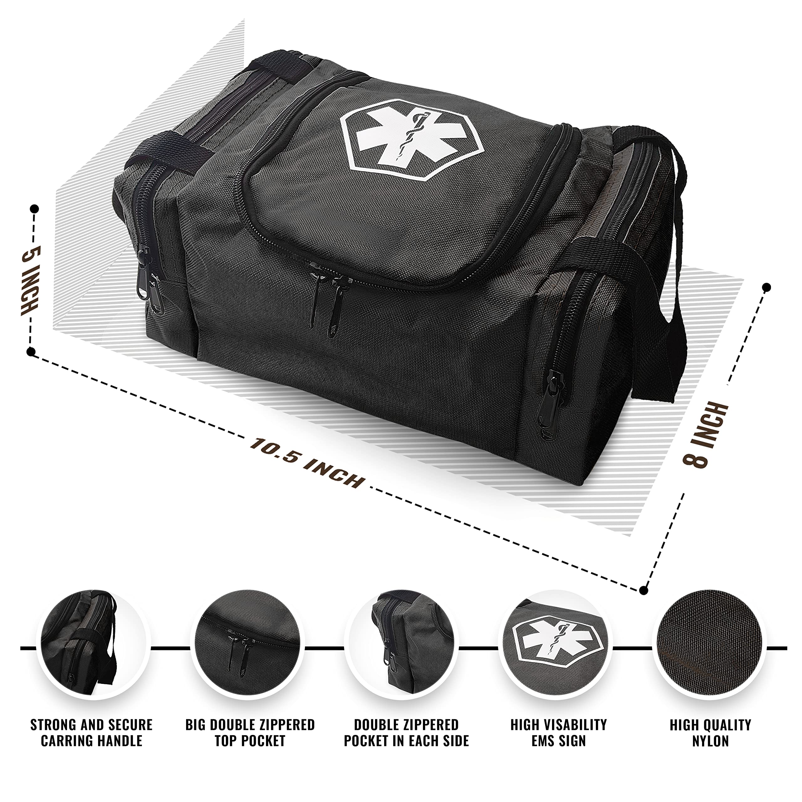 ASA TECHMED First Aid Responder EMS Emergency Medical Trauma Bag EMT, Fire Fighter, Police Officer, Paramedics, Nurse, Black