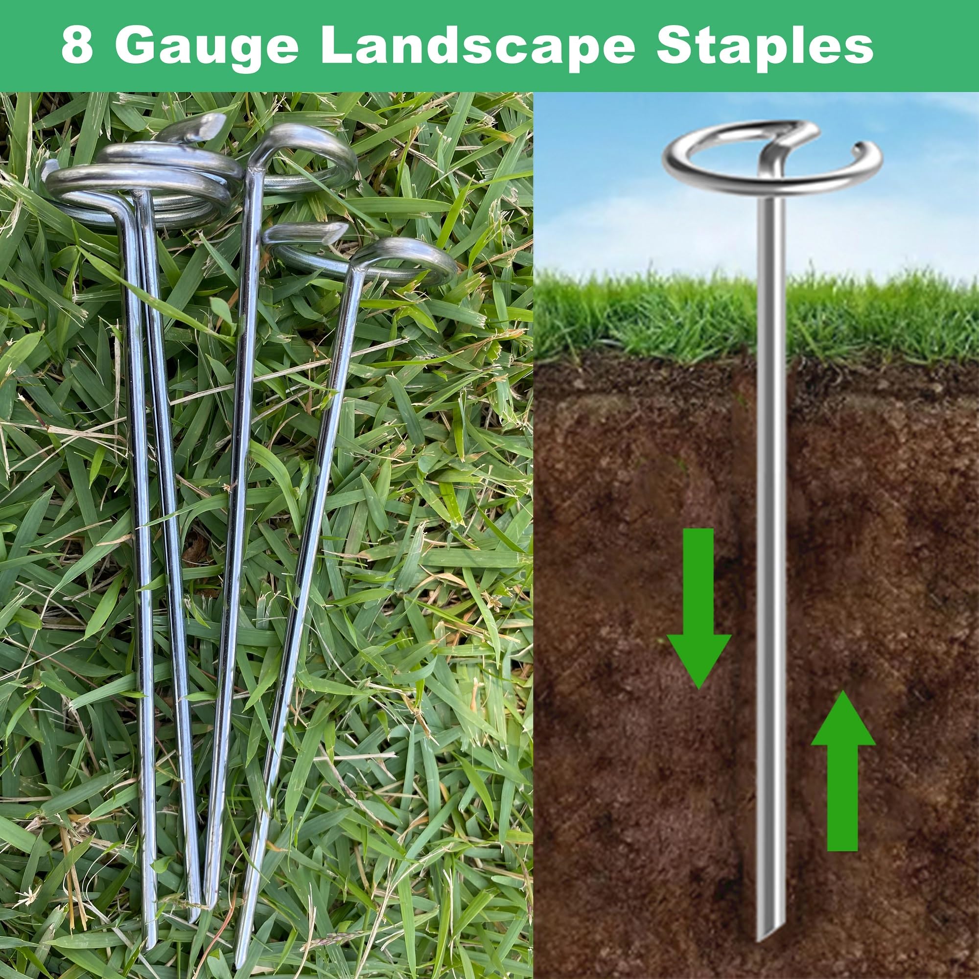 Haevy Duty Gartenpfähle, 8 Gauge, 15,2 cm, 200 Stück, G-Form, 4 mm, verzinkte Bodenanker, Zeltheringe für Unkrautbarriere, Kunstrasen, Hartboden und aufblasbare Dekorationen