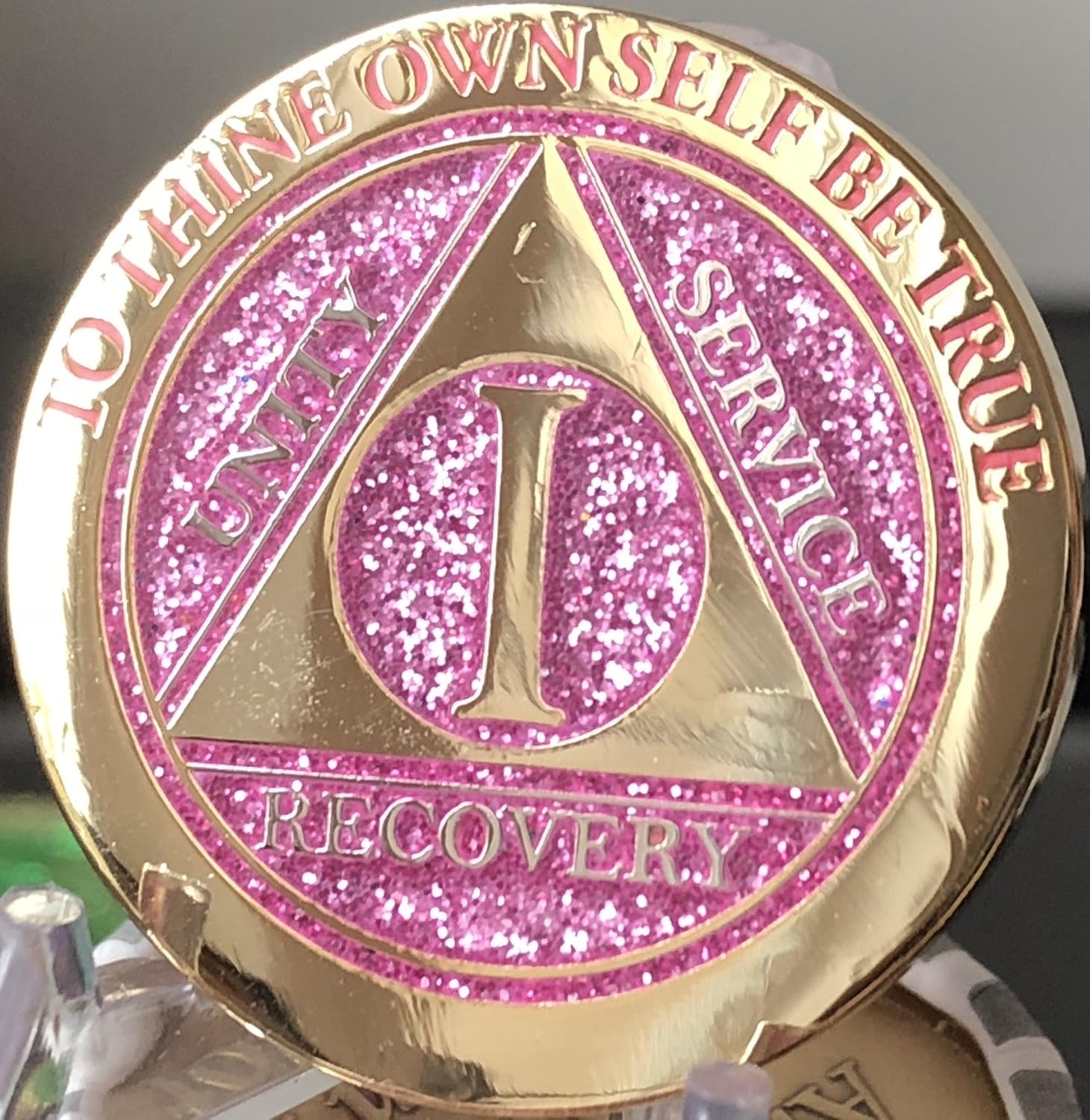 1 Year Elegant Glitter Pink Gold Silver Bi-Plated AA Medallion Chip