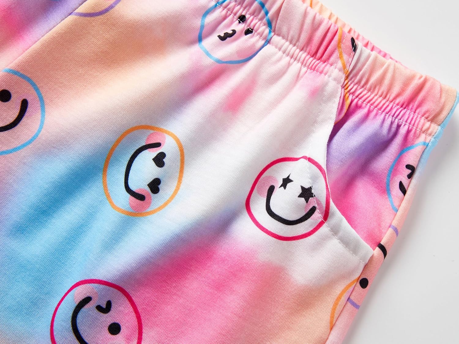 Beezizac Neon Tie Dye Spiral Pattern/Butterfly Pajamas for Girls Tee & Shorts PJ Set Size 6-18 - Image 6