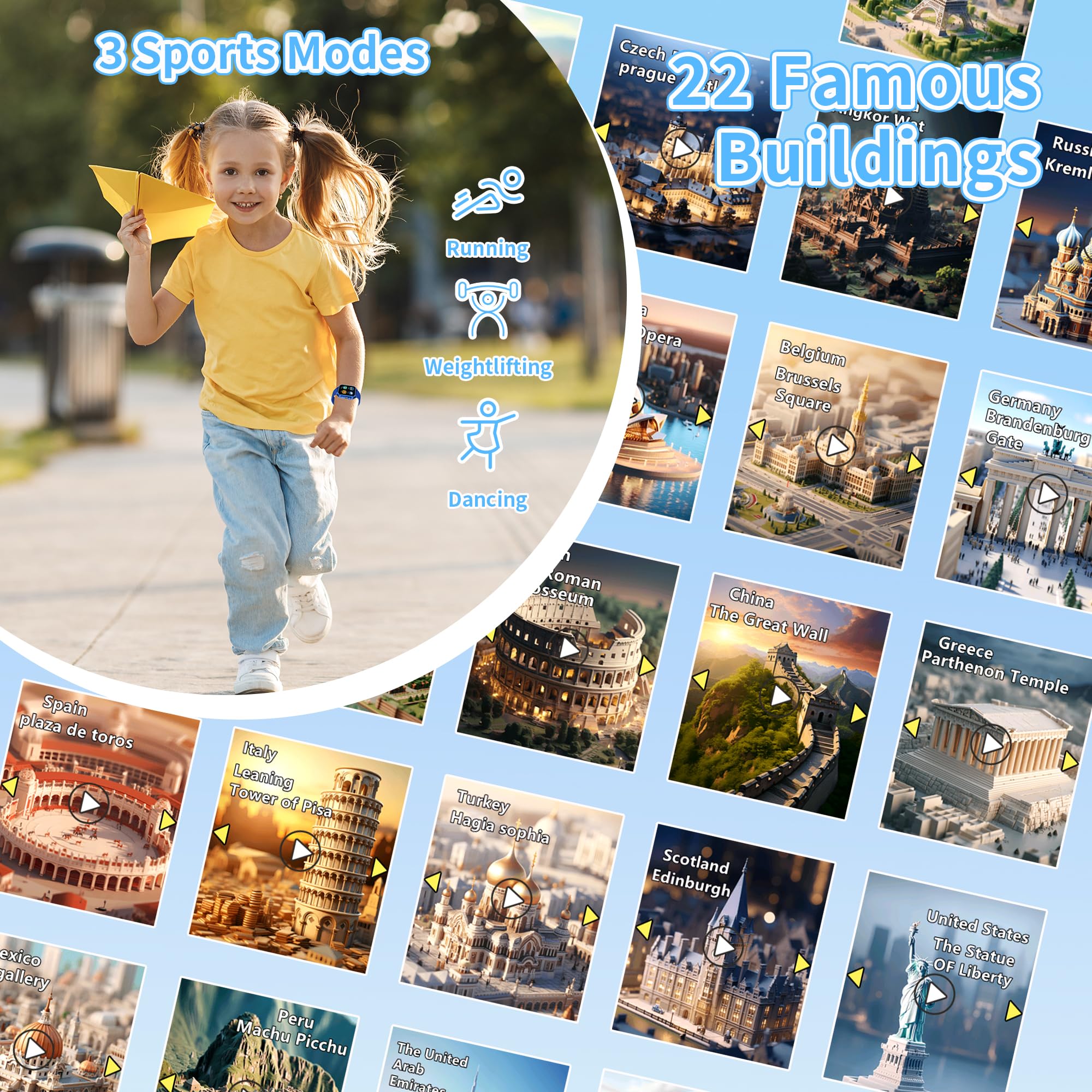 32 Giochi Smartwatch Bambini,smartwatch bambina con 22 Sfondi animati, Fotocamera,3 Modalità Sportive,Sveglia, Audiobook,Imparare la carta, Musica,Contapassi,registratore, Regali per ragazze e ragazzi