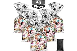 HESTYA 50 Counts 15 x 25 cm Halloween Cellophane Treat Bags Pumpkin...