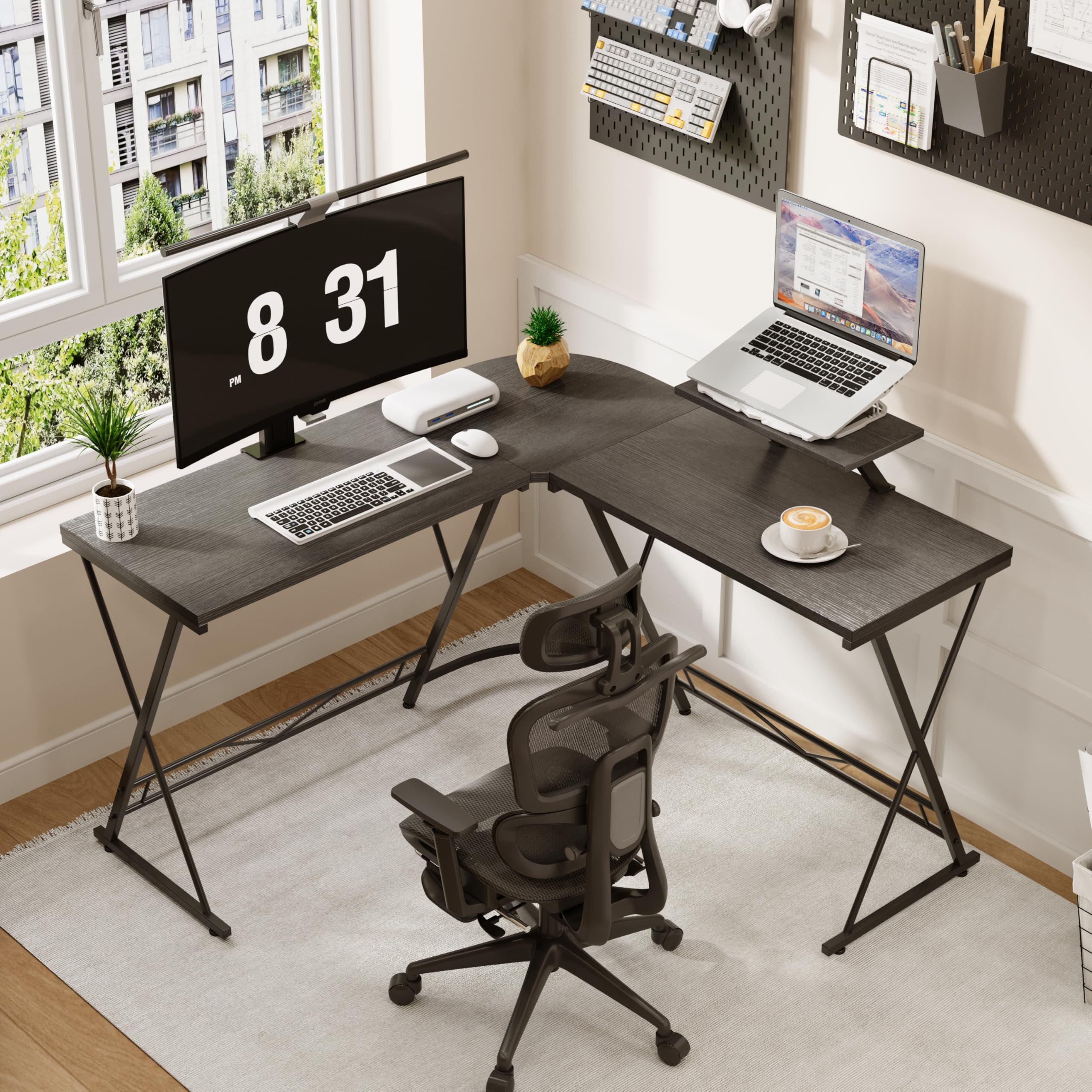 COTUBLR L Shaped Desk with Monitor Stand, 51 inch Gaming Desk for