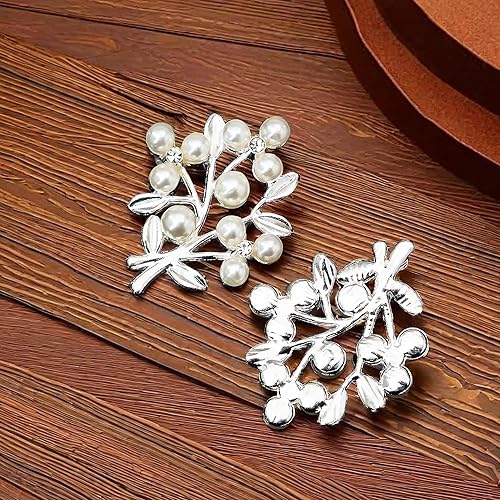 Miniatura 6 de Adornos de diamantes de imitación de perlas chapados en oro, 36 unidades, hojas de sepia con incrustaciones, accesorios de perlas con incrustaciones