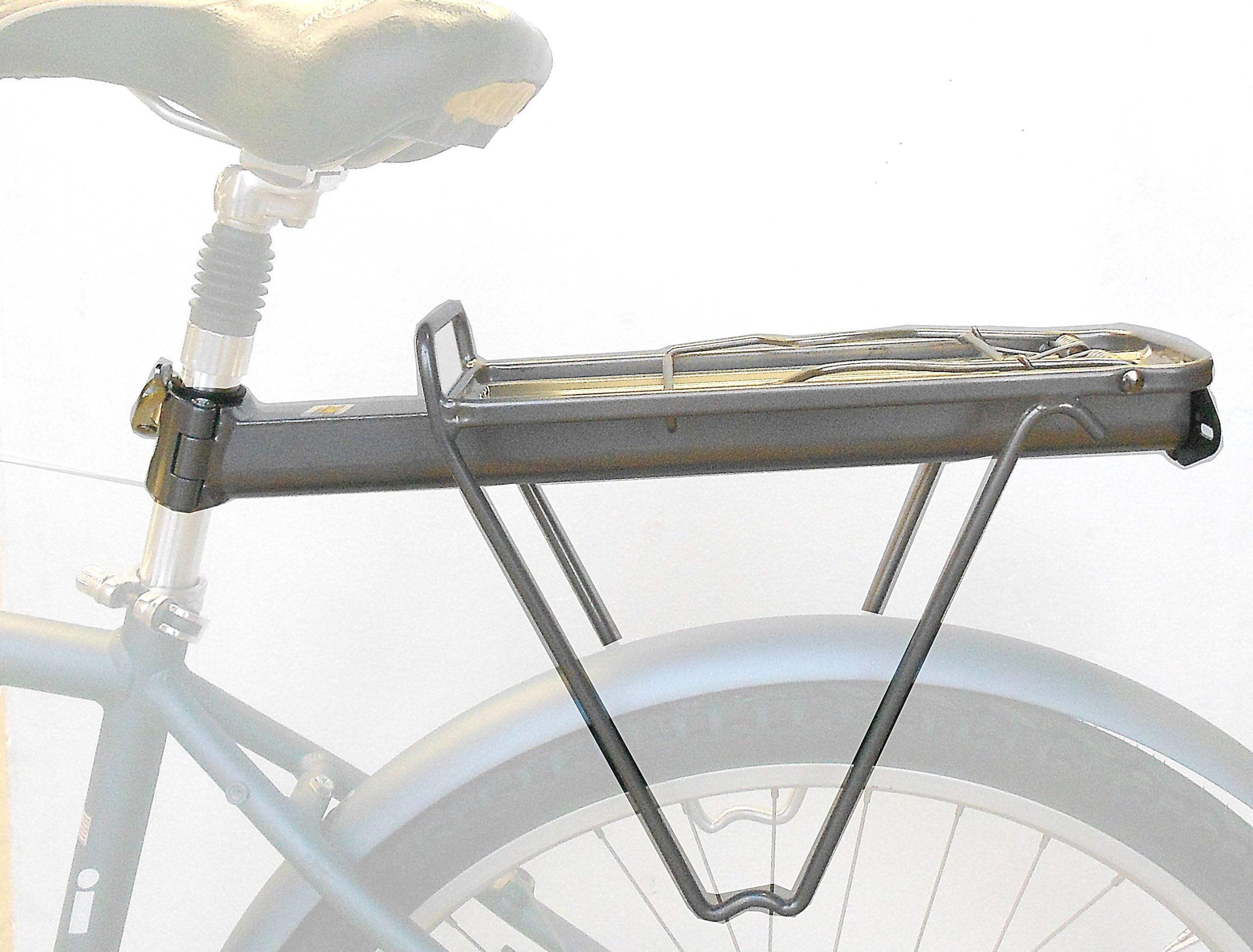 Rear Rack, silver quick release pannier , seat post rear rack, Alloy for seatpost QR fixation. Pannier side rails, Capacity of 22 LB, weigh 1 1/4lb, QR silver pannier