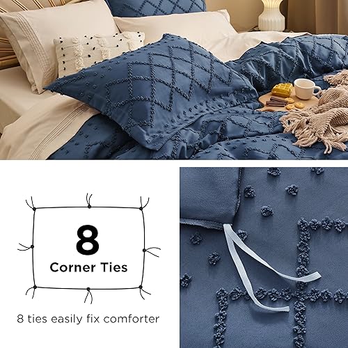 Miniatura 7 de Bedsure Funda de edredón bohemia tamaño Queen, ropa de cama bohemia, funda de edredón copetuda para todas las estaciones, 3 piezas bordadas Shabby