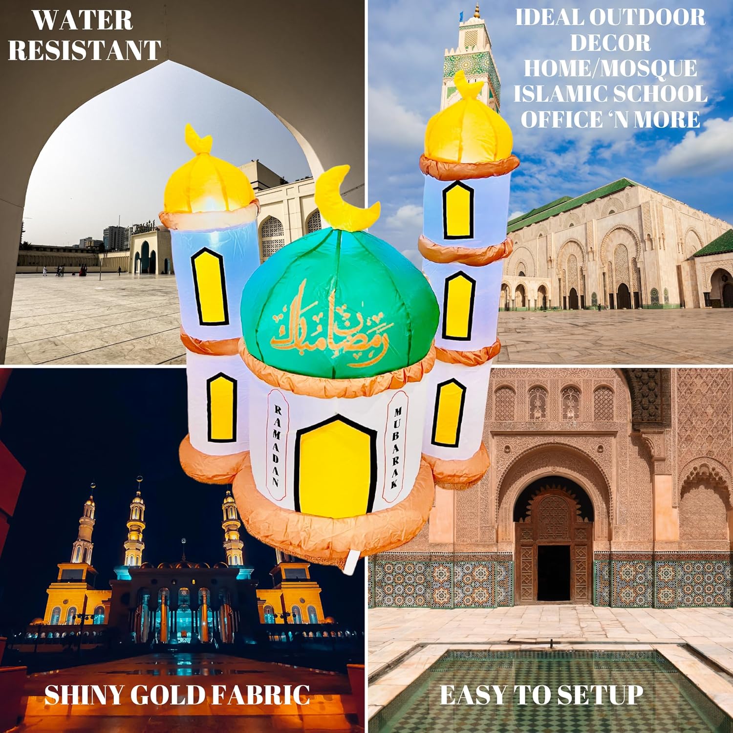 Eid Gift Inflatable Masjid Decoration with LED Lights - Indoor/Outdoor Electric Blow-Up Yard Décor, 40" Tall (Masjid Model)