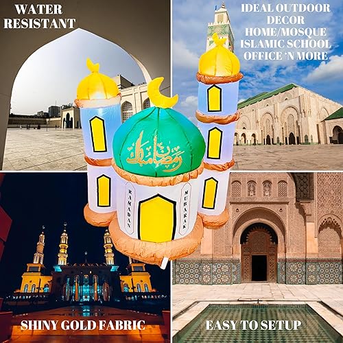 Miniatura 6 de Eid Gift - Decoración inflable de masjid con luces LED, decoración eléctrica para interiores y exteriores, 40 pulgadas de alto (modelo de masjid)