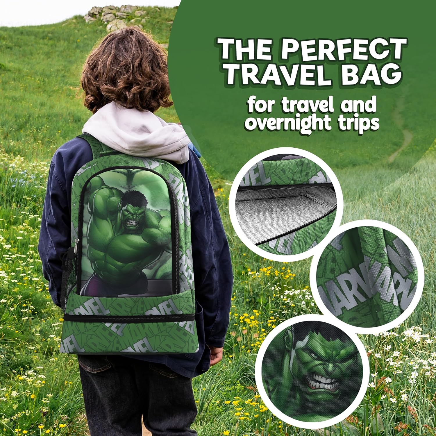 Marvel Hulk Kids Backpack 16" School Bookbag with Lunch Holder & Pocket