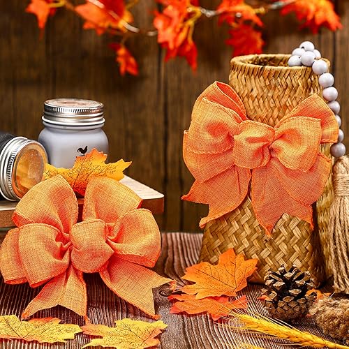 Miniatura 3 de Syhood 4 lazos de arpillera de otoño de Acción de Gracias, lazos naranjas para corona de árbol, lazos para árbol de Acción de Gracias, Navidad,
