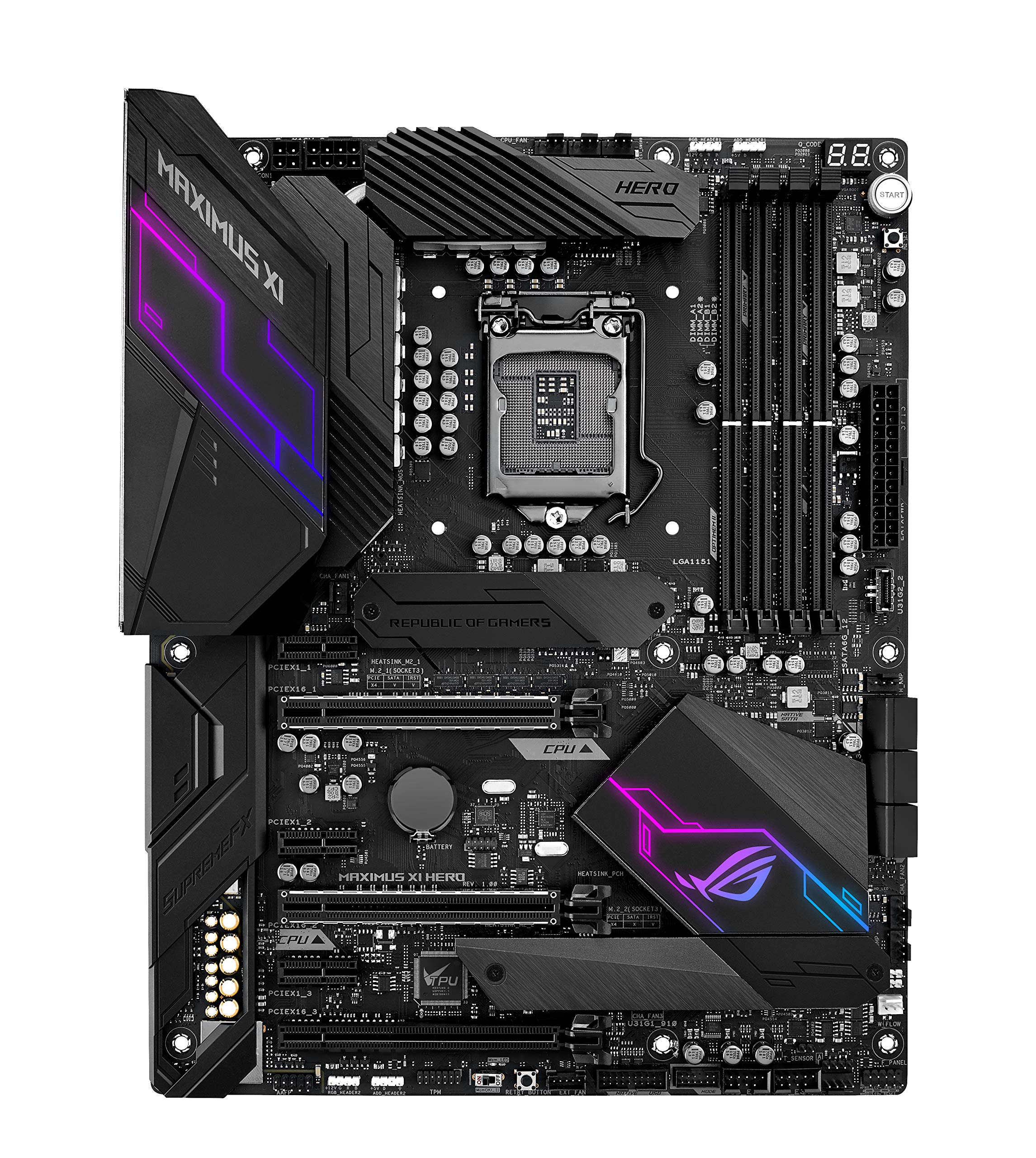 Asus ROG Maximus XI Hero Gaming Mainboard Sockel 1151 (ATX, Intel Z390, Coffeelake, 4X DDR4-Speicher, USB 3.0, M.2 Schnittstelle)