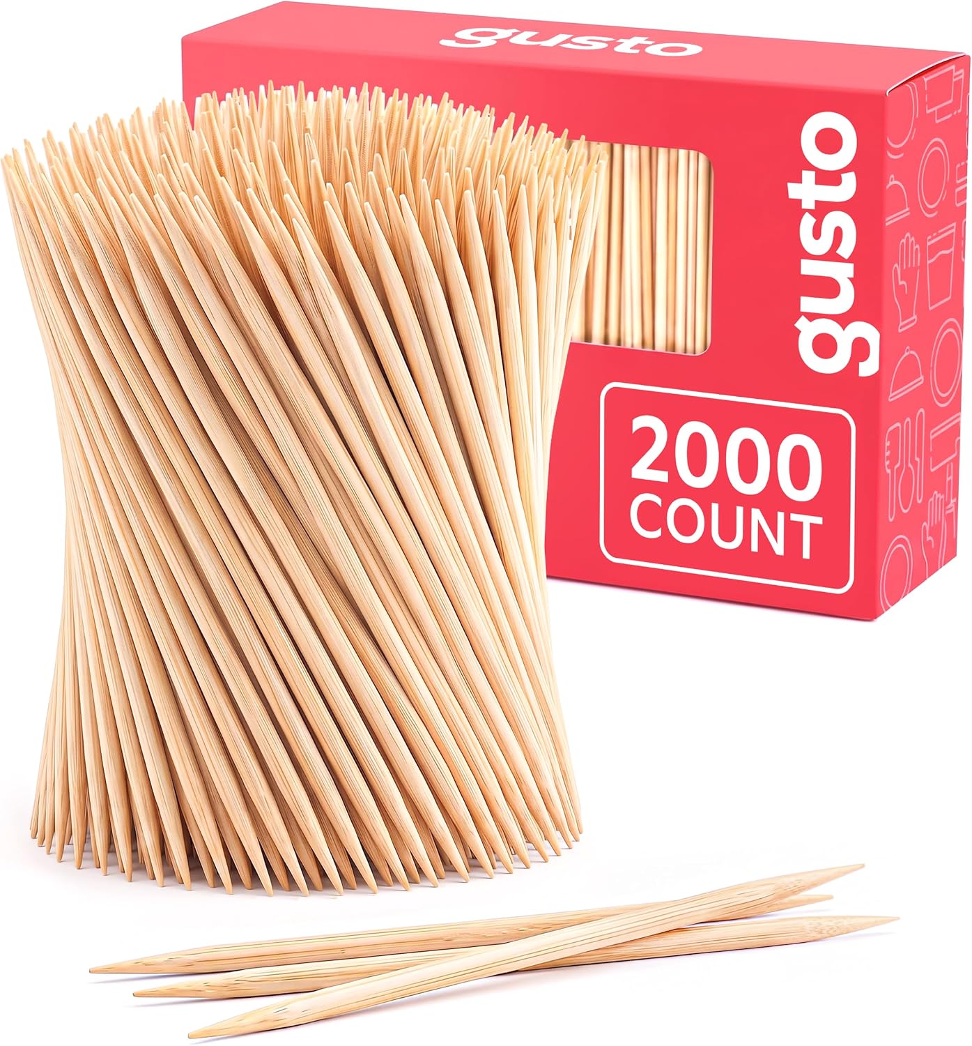 GUSTO Wooden Bamboo Toothpicks [2000 Count] Round Double-Pointed