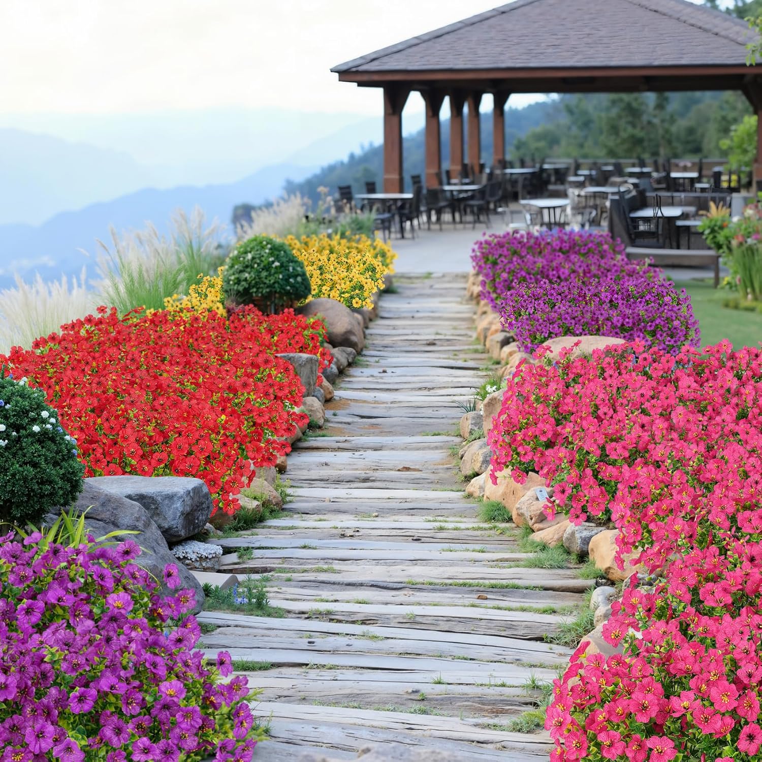 Bassion Artificial Flowers for Outdoors, 16 Bundles UV Resistant Fake Flowers Realistic Silk Faux Plants for Outdoor Planter Window Box Porch Patio Garden Home Outside Decorations - Image 5