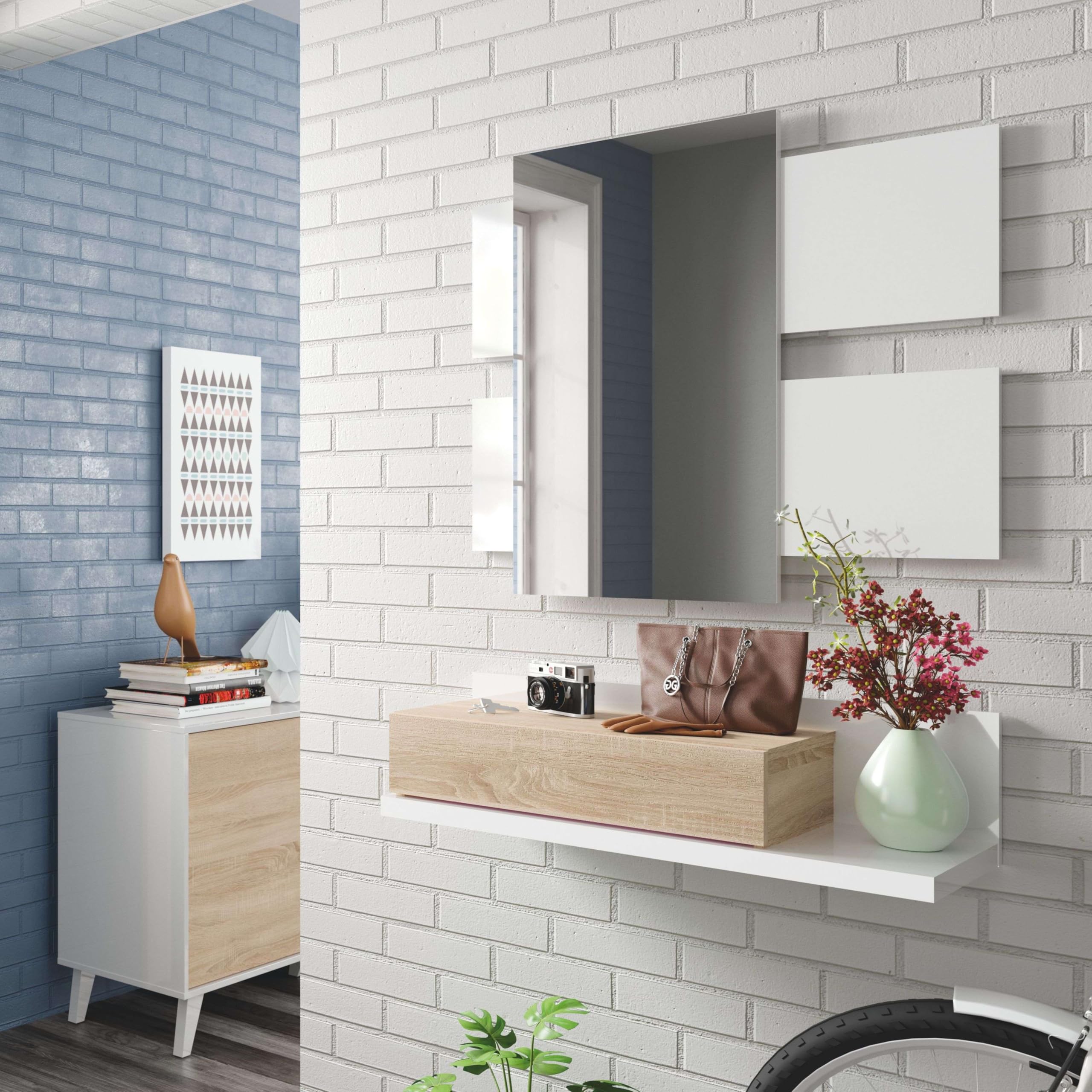 Miroytengo Mueble Recibidor Entrada Tekkan Estilo Nórdico Color Blanco Artik y Roble Canadian 75 cm