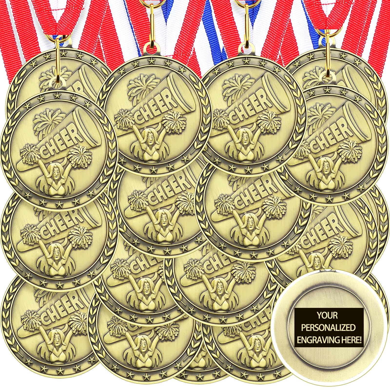 Equsion 36 medallas de premio con cintas para el cuello, premios deportivos dorados, fútbol, voleibol, baloncesto, animadora, medallas para niños, trofeo de fiesta deportiva, regalo para adultos