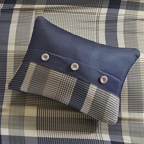 Miniatura 5 de Intelligent Design Robbie - Juego de edredón Queen de 9 piezas, ropa de cama ligera para todas las estaciones, azul marinotostado, acogedora cama en