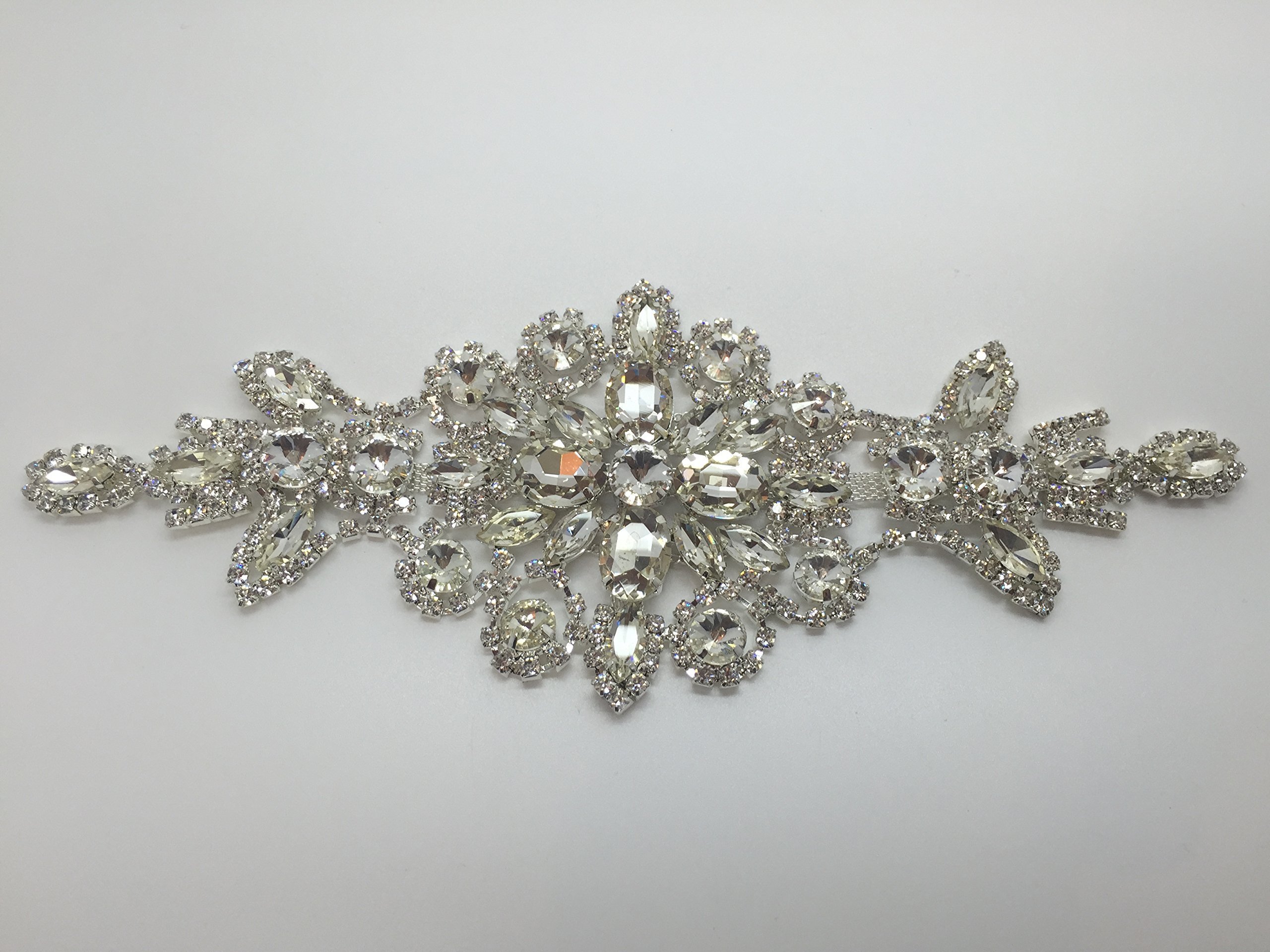 Trimming Shop Rhinestone Diamante Silver Bridal Wedding Sew On Motif Crystal Applique Patch 52 Silver/Clear