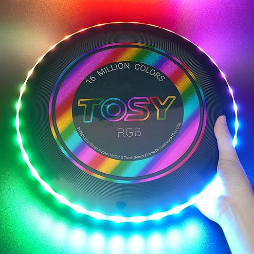 TOSY Flying Disc - 16 Million Colors RGB LEDs, Extremely Bright, Smart Modes, Camping Essentials for Teens/Kids/Adult/Men/Boys/Girls, Auto Light Up, Rechargeable, Waterproof, 175g, 2-Pack