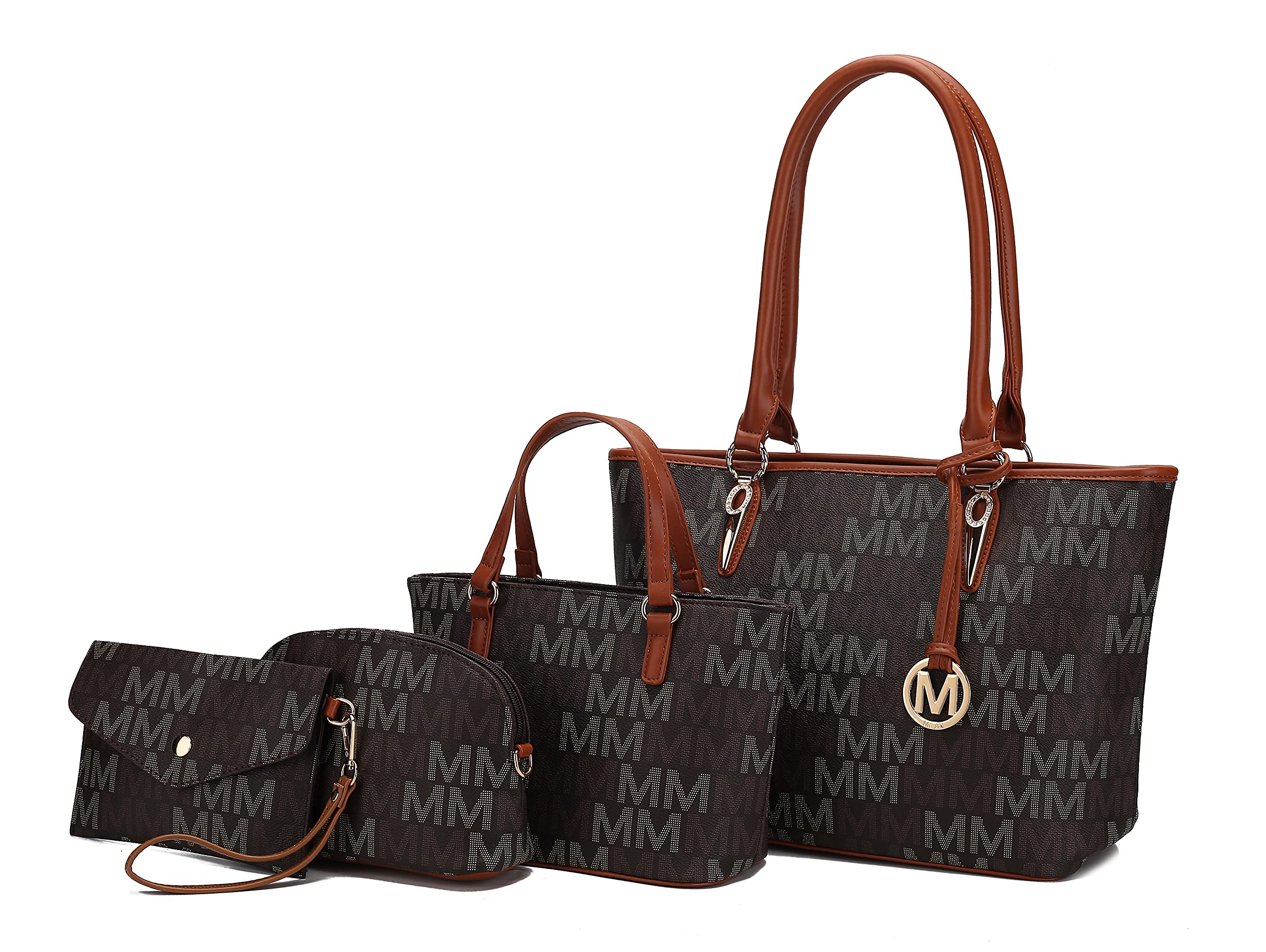 MKF Collection Tote Bag for Women, Shoulder Handbag & Wristlet Pouch Purse Top Handle Vegan Leather 4Pcs Set Pocketbook