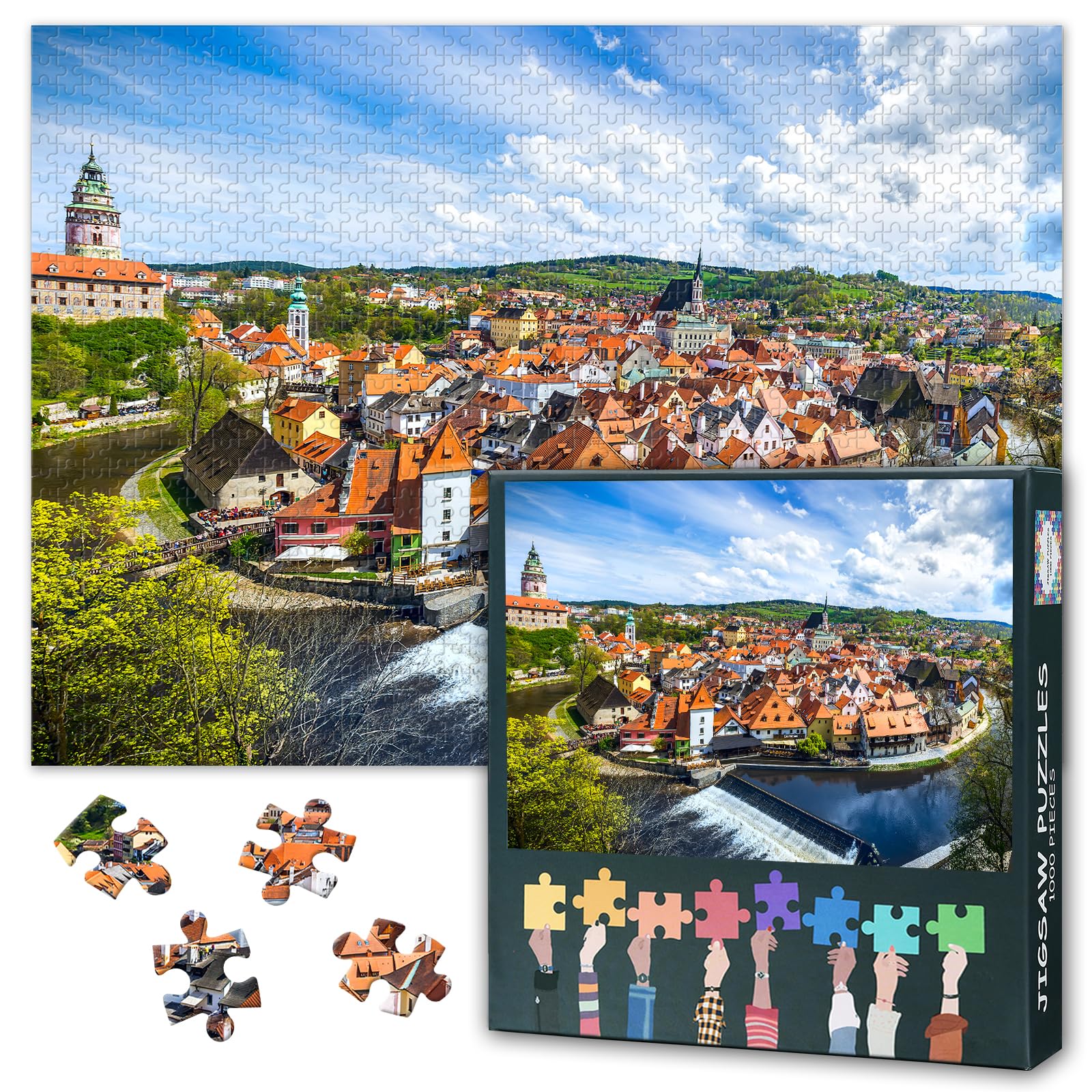 Cesky Krumlov Puzzles for Adults 1000 Pieces, European Historical Center Jigsaw Puzzles, Adult Puzzle for Adults, Educational Fun Games or Toys for Elders Friends 20X27 INCH