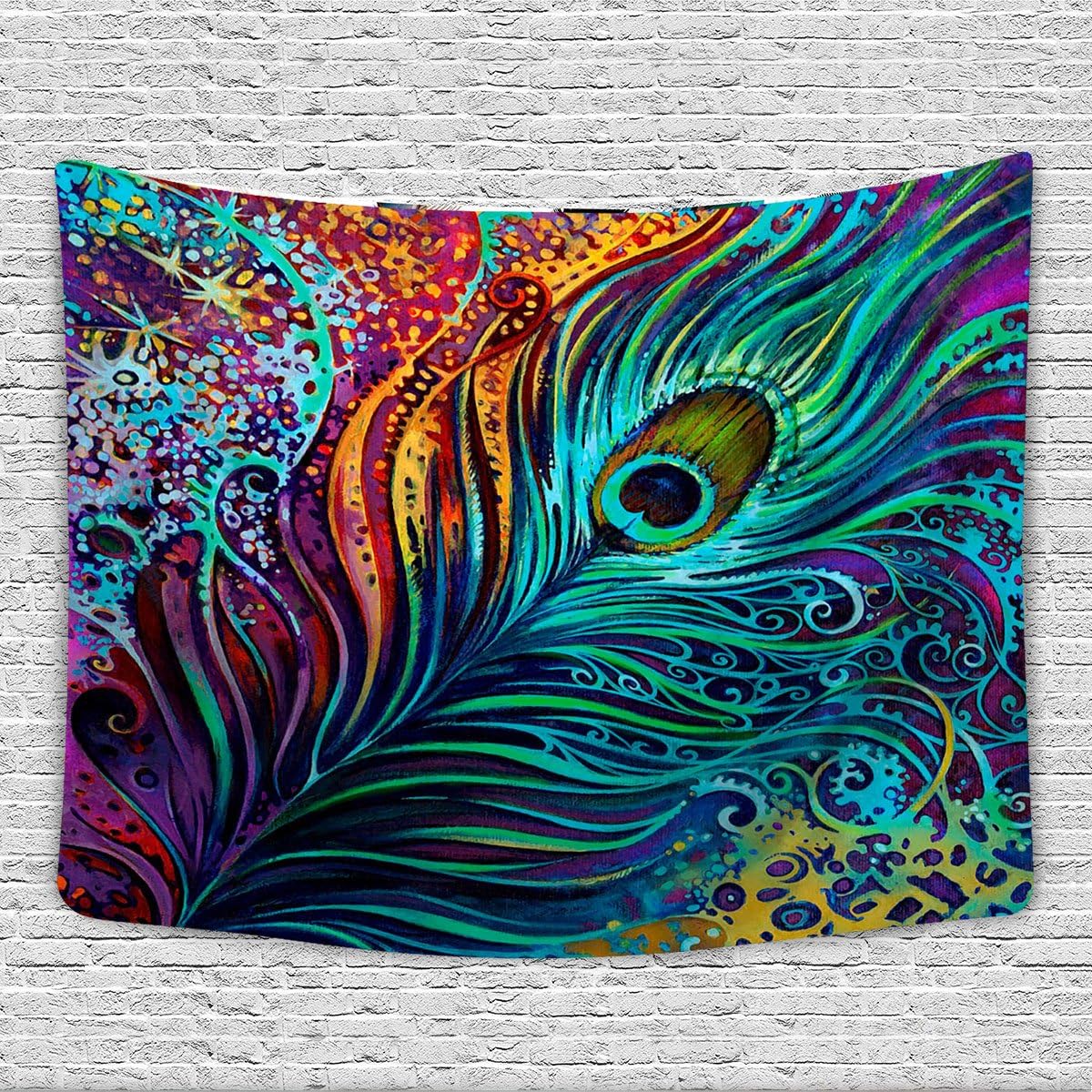 Sunm Boutique Colorful Peacock Feather Tapestry, Abstract Art Wall Tapestry Wall Hanging Psychedelic Tapestries for Wall Decoration (Peacock Feather, 59.1" x 59.1")