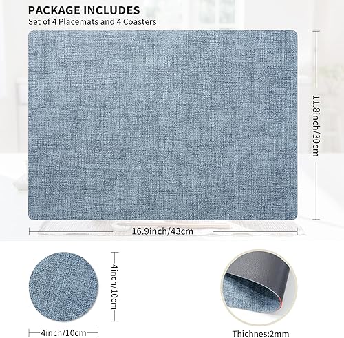 Miniatura 6 de Juego de 4 manteles individuales con posavasos de doble cara, resistentes al calor, resistentes a las manchas, manteles individuales de piel