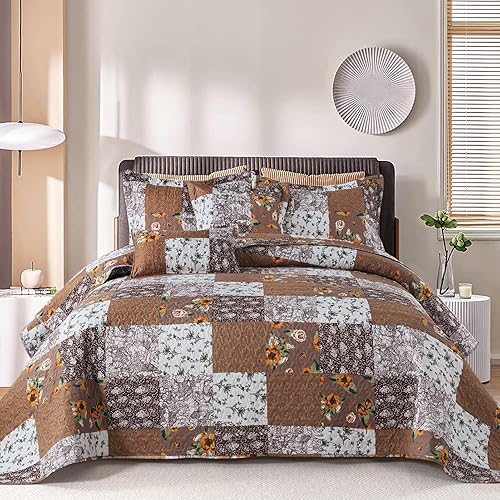 Vista 61 de TWINRUN Colchas de algodón tamaño Queen, colchas ligeras de tamaño Queen para cama, suave, reversible, a cuadros, floral, juego de ropa de cama