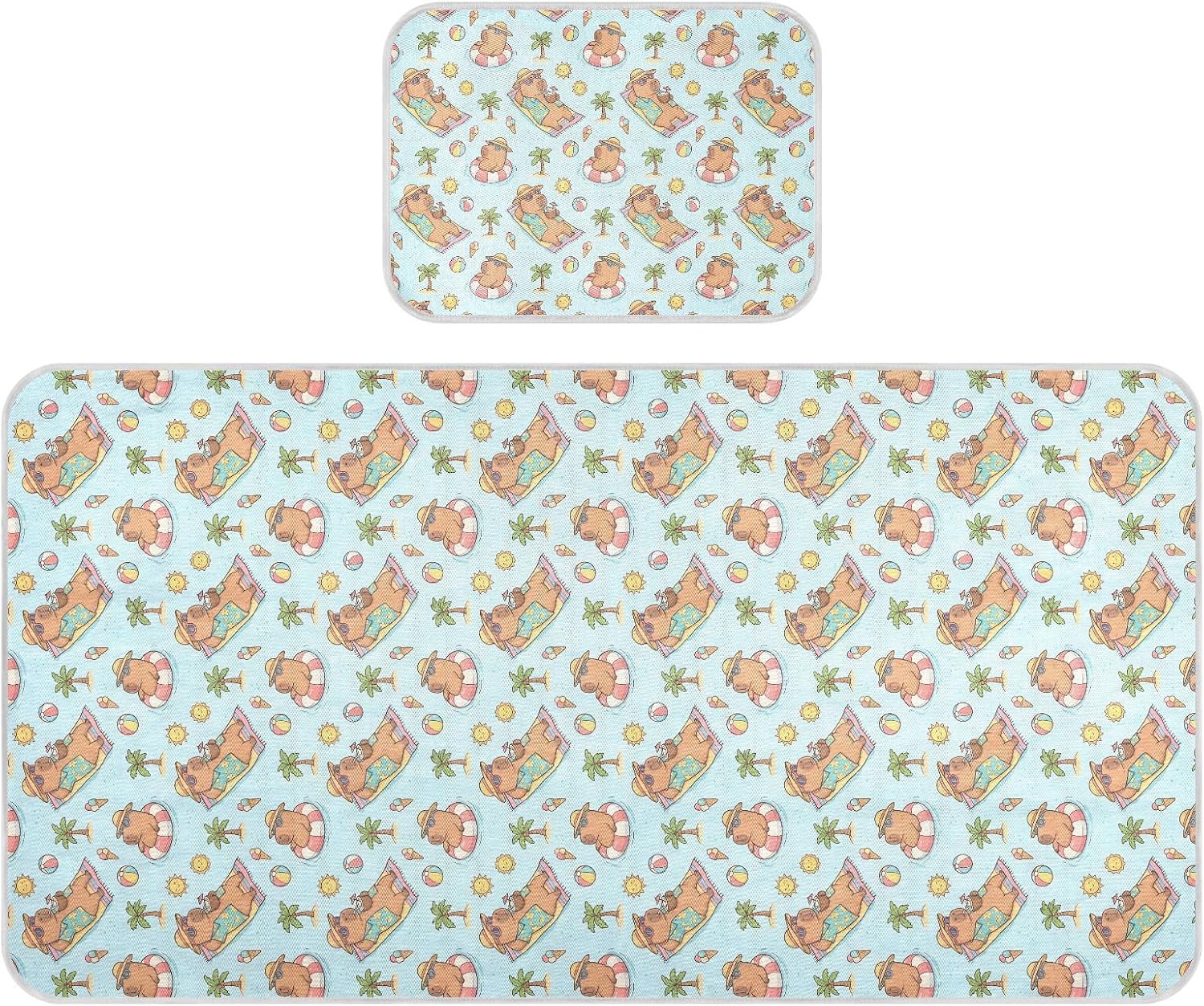Baby Cooling Mat Summer Capybara Ice Silk Breathable Mesh Summer Crib Mattress Pad with Pillowcase, Soft Cooling Sleeping Surface for Infant & Toddler, 52"x28"